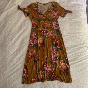 Gold floral midi dress